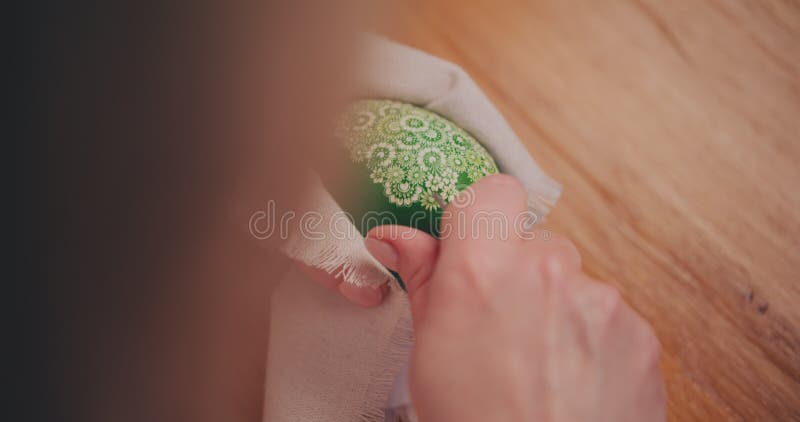 Woman Decorating Traditional Easter Eggs Using Old Traditional